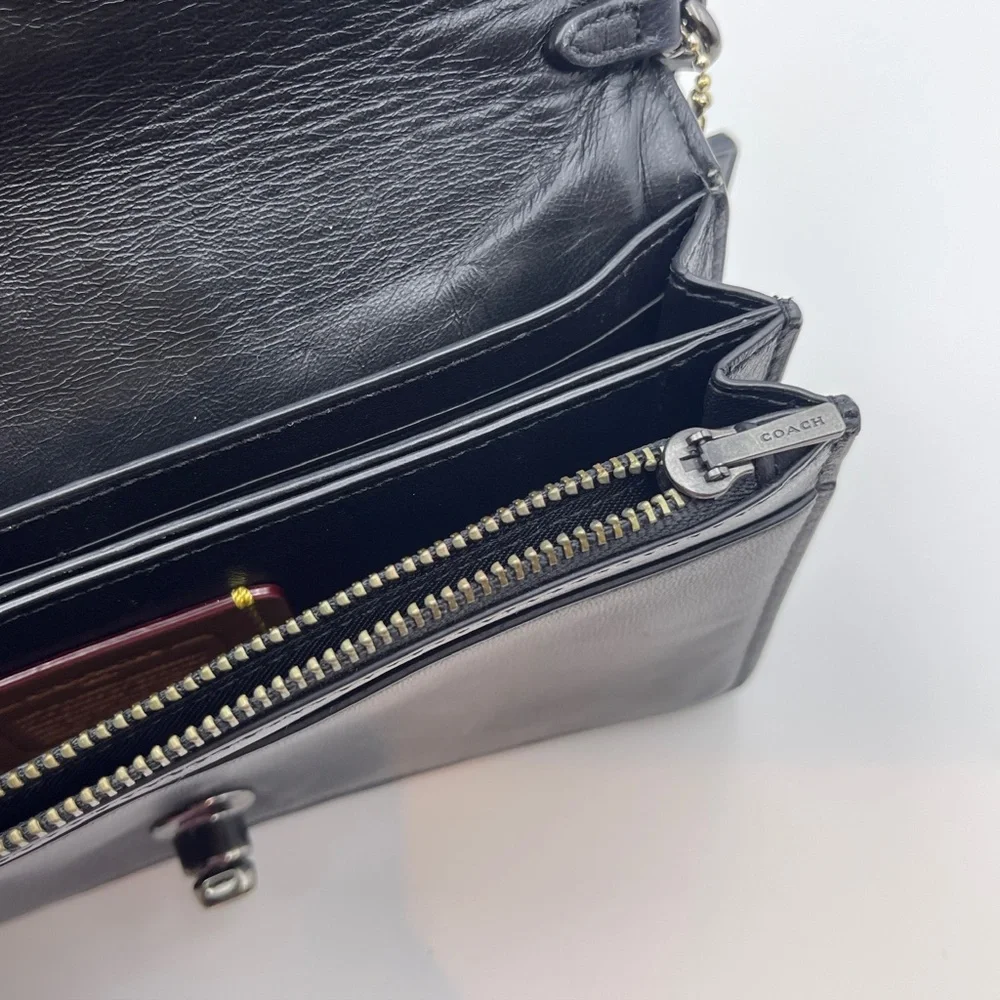 Coach foldover chain Clutch leather colorblock quilting rivets crossbody bag - Picture 9 of 15